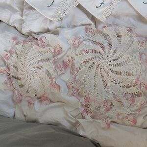 Elegant Pink and Cream Crochet Doilies